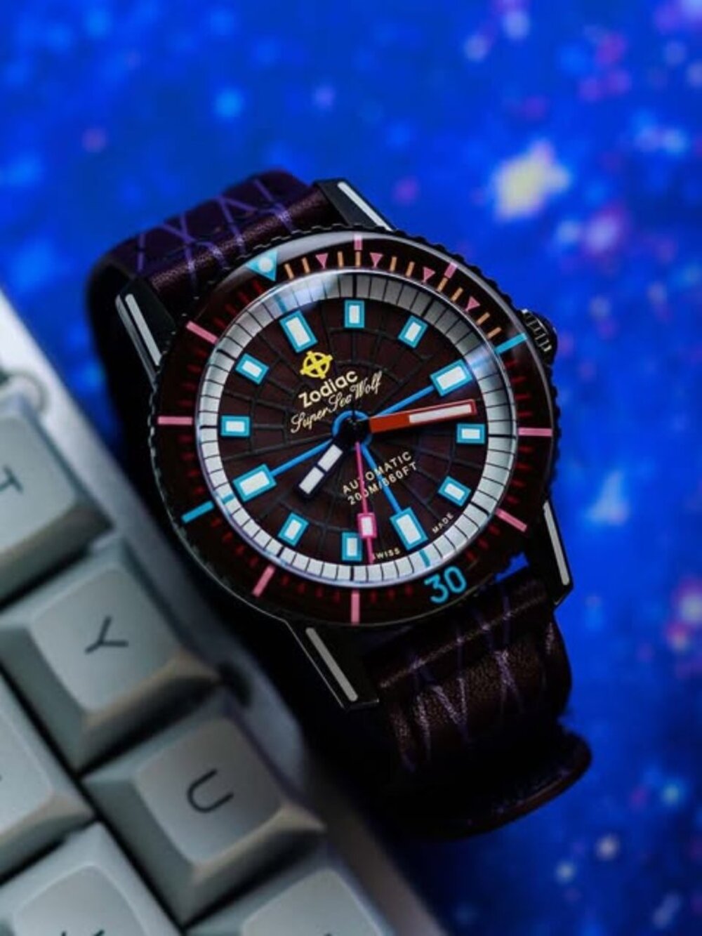 New In Box Zodiac Super Sea Wolf Leather Tag Watch